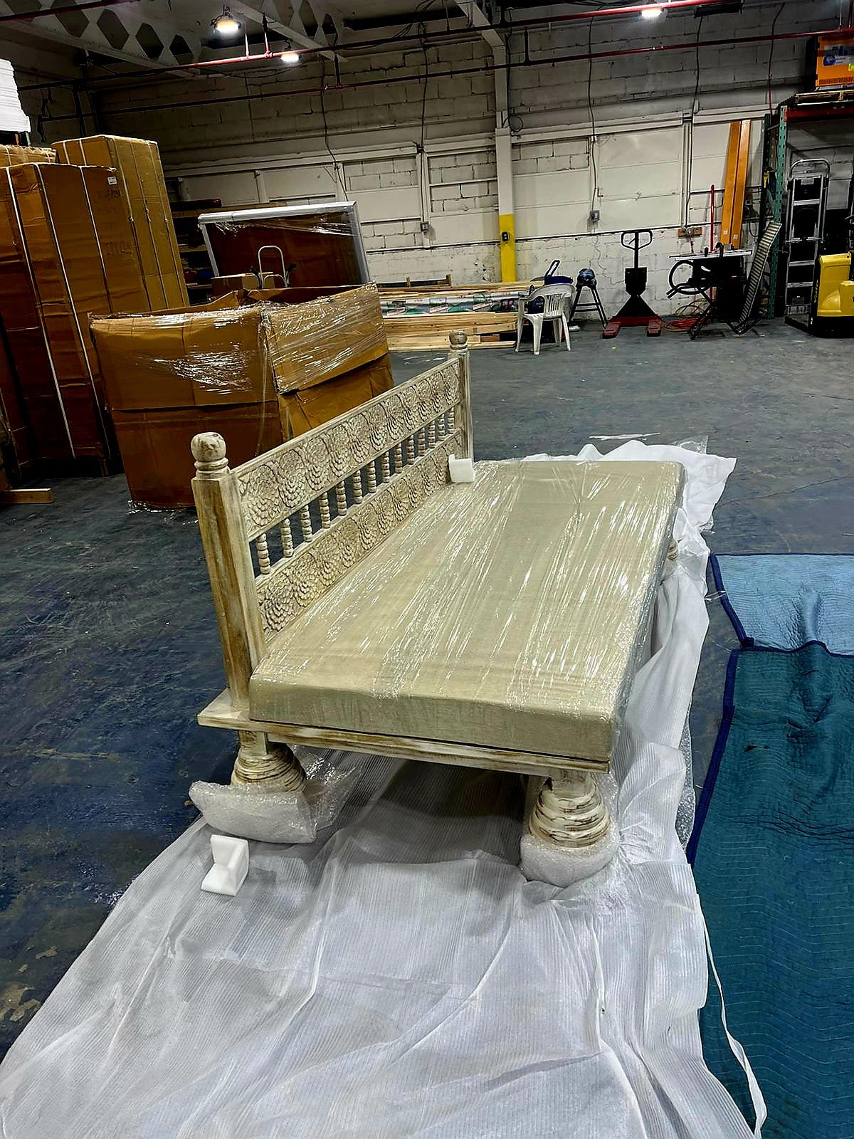 Hand Carved Indian Mughal floral White Washed Charming Daybed – handcrafted solid wood furniture