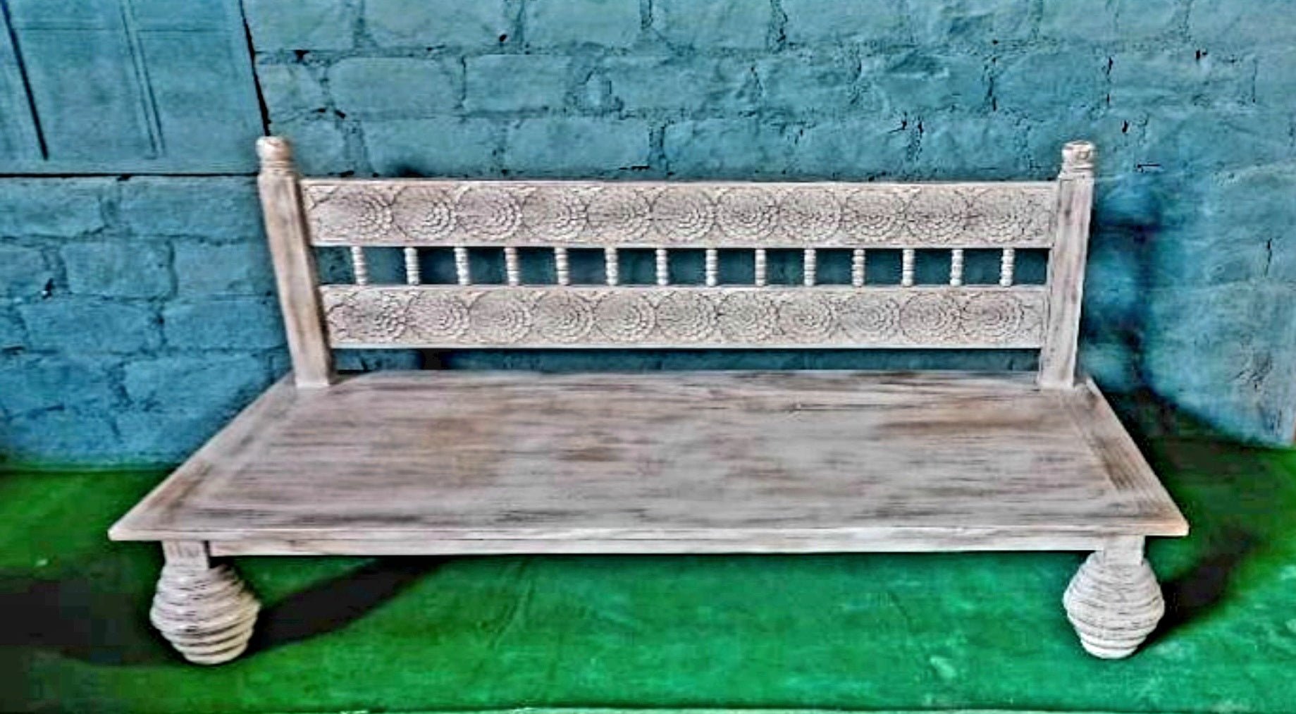 Hand Carved Indian Mughal floral White Washed Charming Daybed – handcrafted solid wood furniture