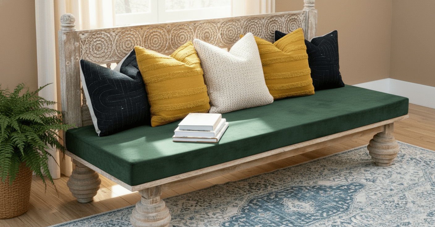 Hand Carved Indian Mughal floral White Washed Charming Daybed – handcrafted solid wood furniture