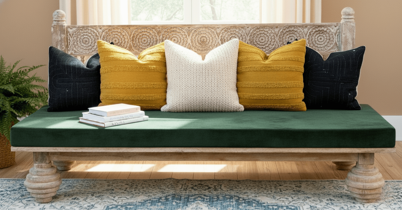 Hand Carved Indian Mughal floral White Washed Charming Daybed – handcrafted solid wood furniture