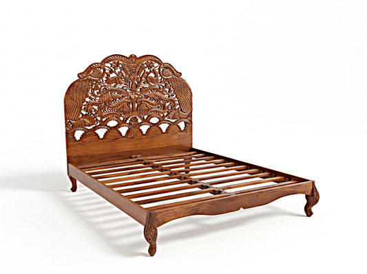Hand Carved Indian Shajahan Bed Frame Indian Bed bedside - HF Commercial Furniture