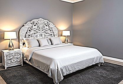 Hand Carved Indian Shajahan Bed Frame Indian Bed bedside by Hibashi Furniture – handcrafted solid wood furniture made in India