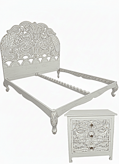 Hand Carved Indian Shajahan Bed Frame Indian Bed bedside - HF Commercial Furniture