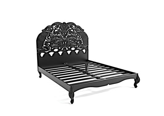 Hand Carved Indian Shajahan Bed Frame Indian Bed bedside by Hibashi Furniture – handcrafted solid wood furniture made in India