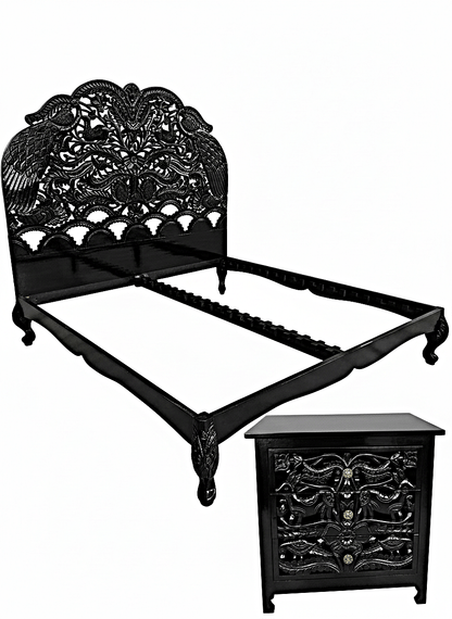 Hand Carved Indian Shajahan Bed Frame Indian Bed bedside by Hibashi Furniture – handcrafted solid wood furniture made in India