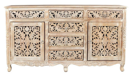 Hand carved Indian solid wooden Nadia 6 drawers combo dresser – handcrafted solid wood furniture