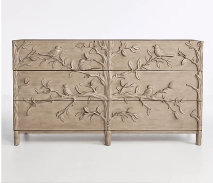 Hand Carved Ornithology Six - Drawer Dresser by Hibashi Furniture – handcrafted solid wood furniture made in India