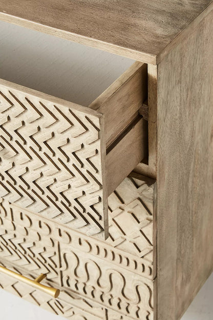 Hand Carved - Patchwork 3 Drawer Dresser – handcrafted solid wood furniture