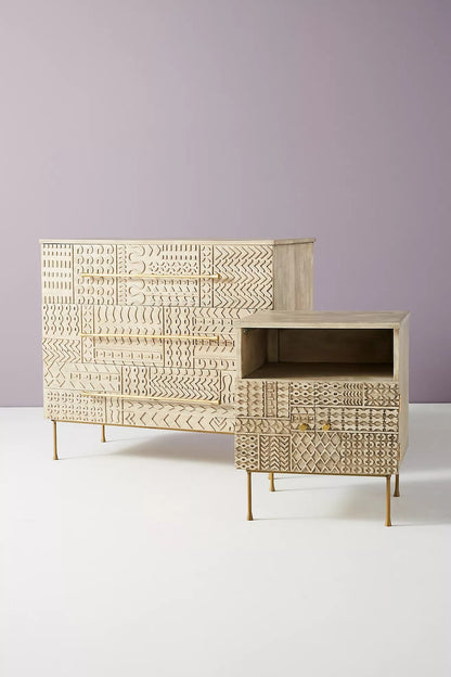 Hand Carved - Patchwork 3 Drawer Dresser – handcrafted solid wood furniture