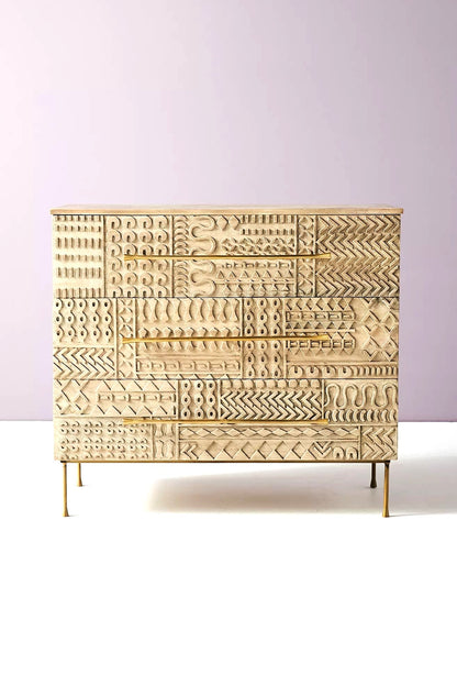 Hand Carved - Patchwork 3 Drawer Dresser – handcrafted solid wood furniture