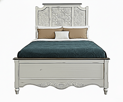 Hand - Carved Whitewash Panel Platform Bed & 5 - Piece Luxury Bedroom Set – handcrafted solid wood furniture