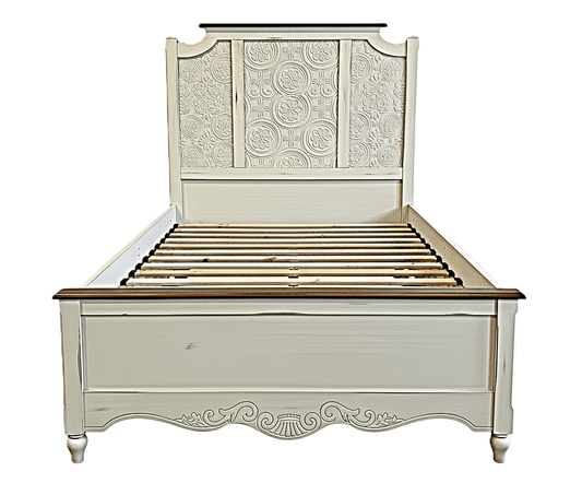 Hand - Carved Whitewash Panel Platform Bed & 5 - Piece Luxury Bedroom Set – handcrafted solid wood furniture