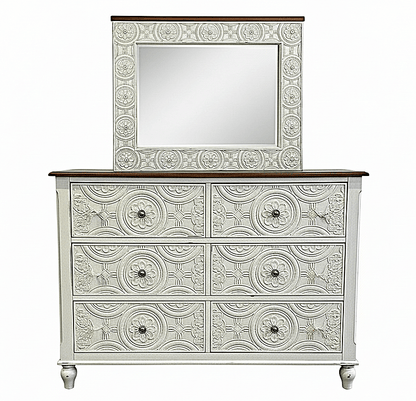 Hand - Carved Whitewash Panel Platform Bed & 5 - Piece Luxury Bedroom Set – handcrafted solid wood furniture