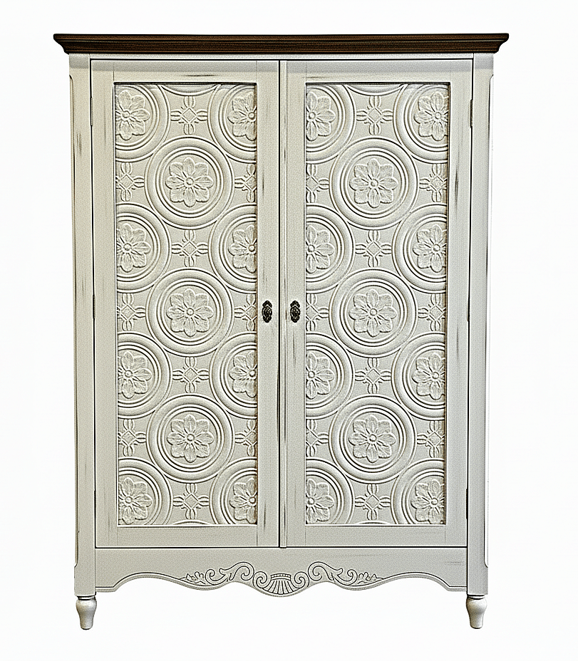 Hand - Carved Whitewash Panel Platform Bed & 5 - Piece Luxury Bedroom Set – handcrafted solid wood furniture