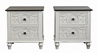 Hand - Carved Whitewash Panel Platform Bed & 5 - Piece Luxury Bedroom Set – handcrafted solid wood furniture