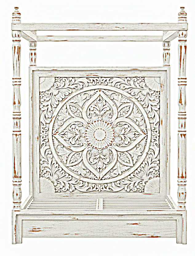 Ilano Weathered Hand - carved Solid Mango Wood Canopy Platform Bed by Hibashi Furniture – handcrafted solid wood furniture made in India