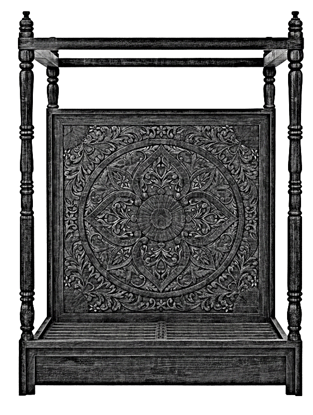 Ilano Weathered Hand - carved Solid Mango Wood Canopy Platform Bed by Hibashi Furniture – handcrafted solid wood furniture made in India