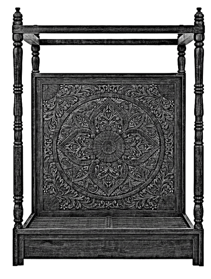 Ilano Weathered Hand - carved Solid Mango Wood Canopy Platform Bed by Hibashi Furniture – handcrafted solid wood furniture made in India