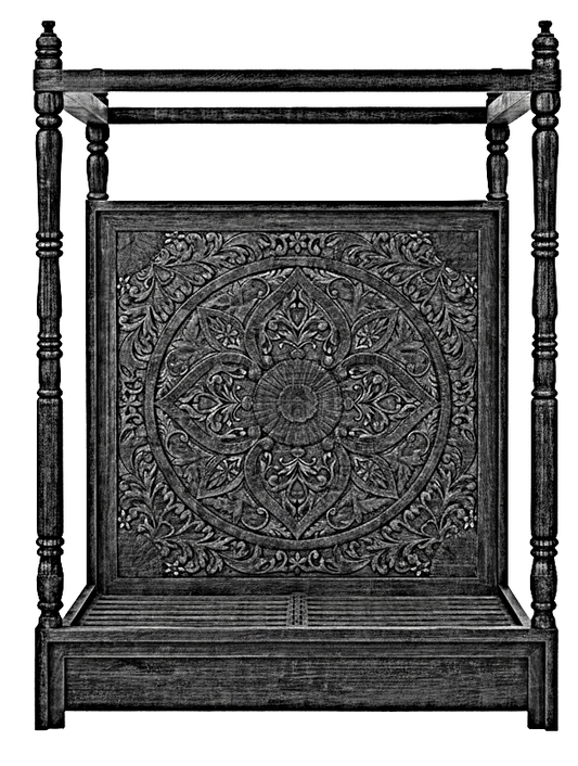 Ilano Weathered Hand - carved Solid Mango Wood Canopy Platform Bed by Hibashi Furniture – handcrafted solid wood furniture made in India