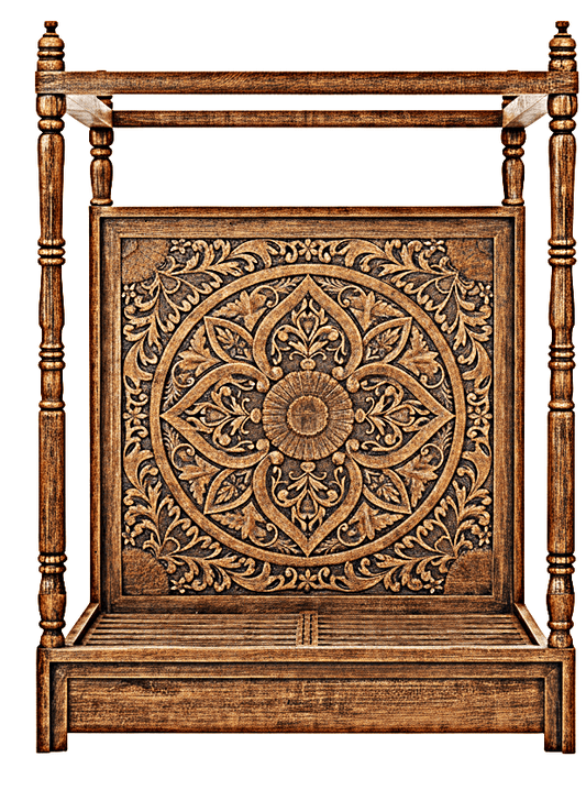 Ilano Weathered Hand - carved Solid Mango Wood Canopy Platform Bed - HF Commercial Furniture