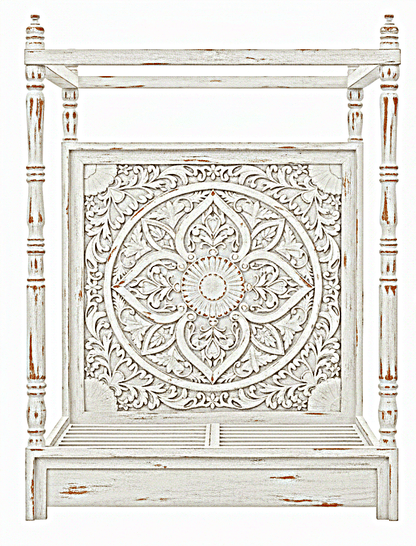 Ilano Weathered Hand - carved Solid Mango Wood Canopy Platform Bed by Hibashi Furniture – handcrafted solid wood furniture made in India