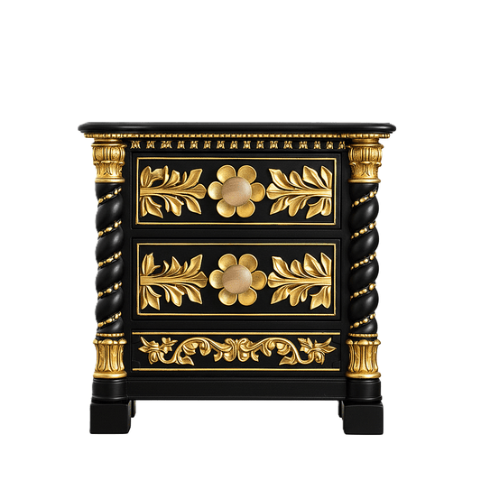 Imperial Crown™ Hand - Carved Solid Wood Nightstand – handcrafted solid wood furniture