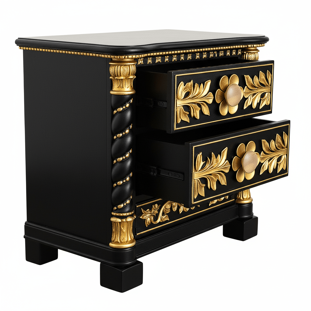 Imperial Crown™ Hand - Carved Solid Wood Nightstand – handcrafted solid wood furniture