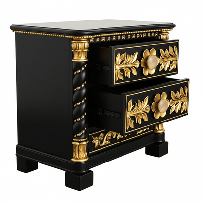 Imperial Crown™ Hand - Carved Solid Wood Nightstand – handcrafted solid wood furniture