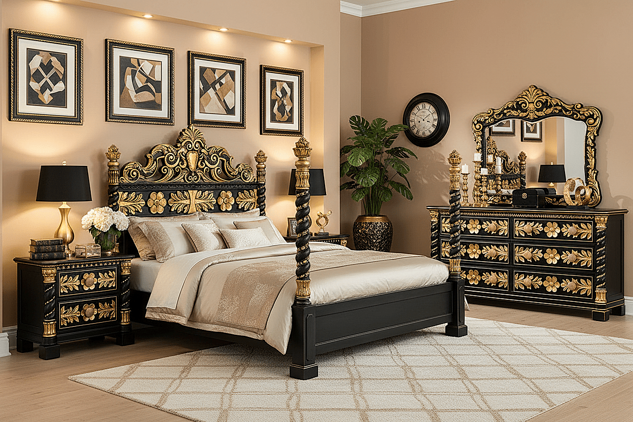 Imperial Crown™ Hand - Carved Solid Wood Platform Bed & Bedroom Collection – handcrafted solid wood furniture