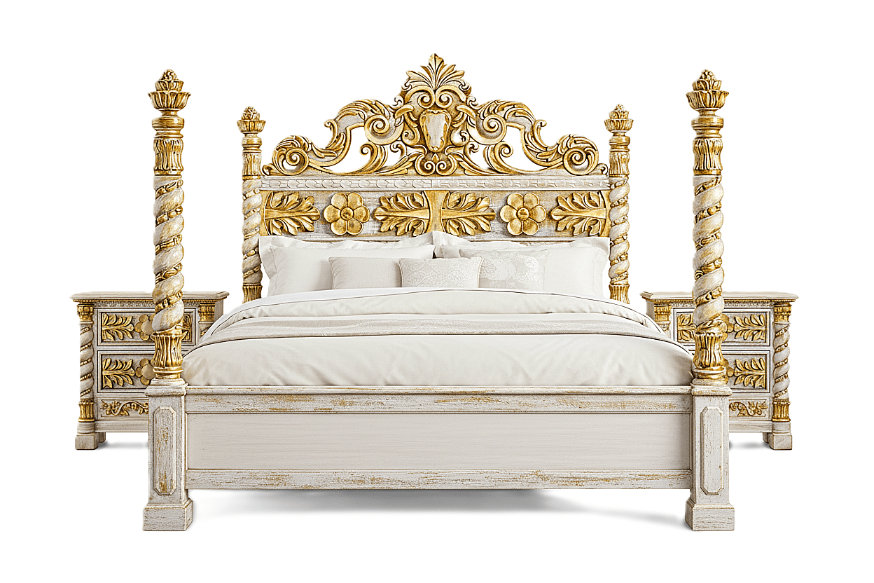 Imperial Crown™ Hand - Carved Solid Wood Platform Bed & Bedroom Collection – handcrafted solid wood furniture