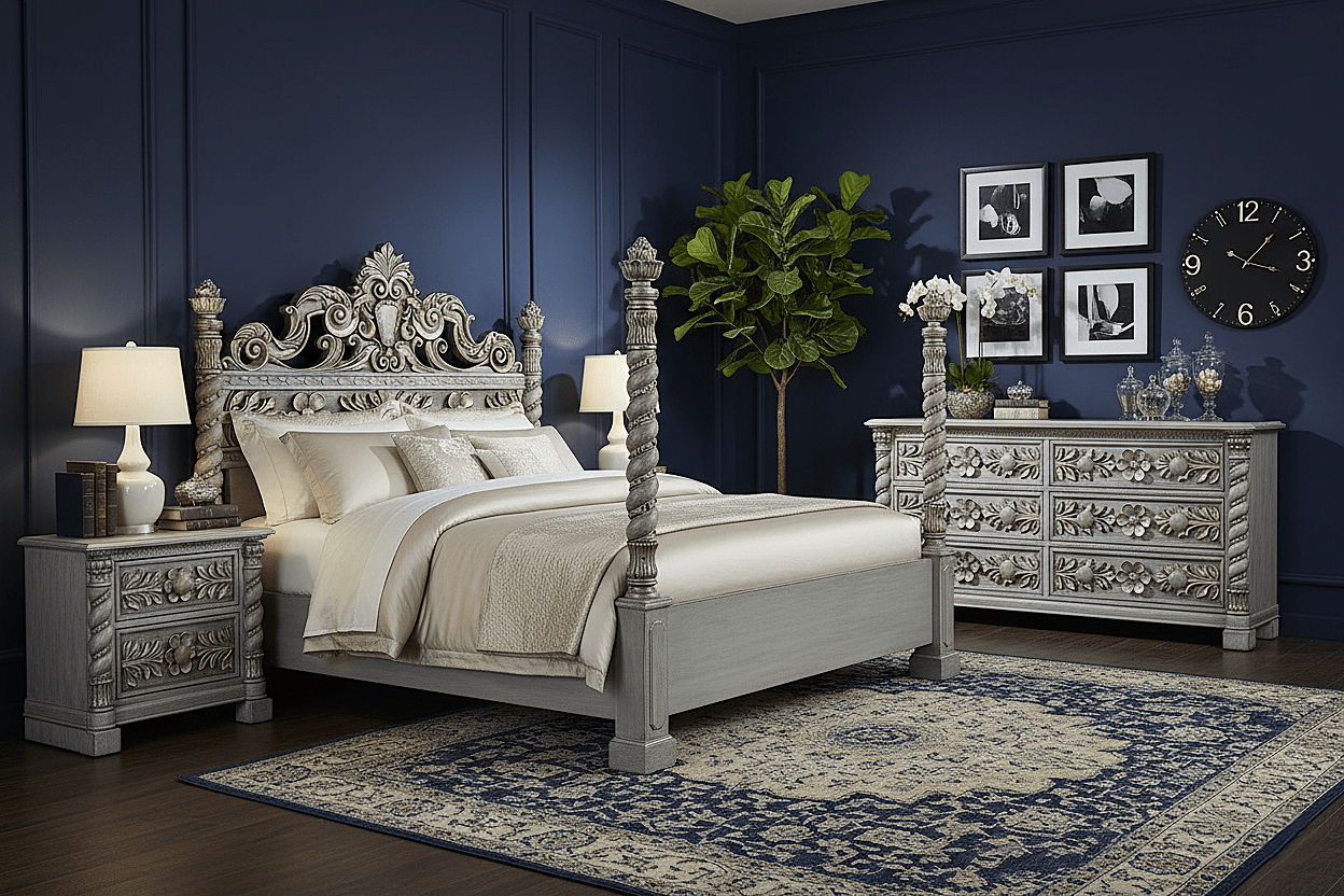 Imperial Crown™ Hand - Carved Solid Wood Platform Bed & Bedroom Collection – handcrafted solid wood furniture