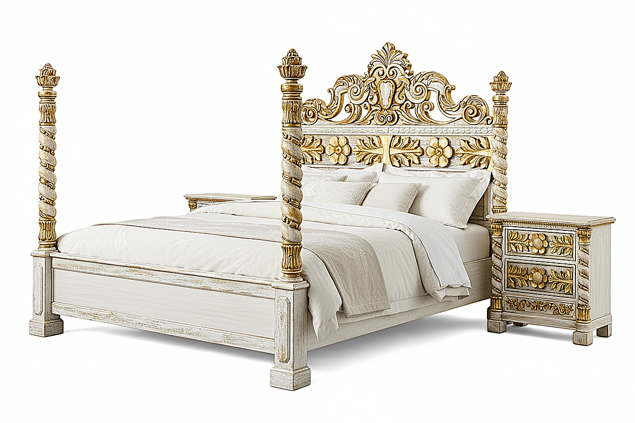 Imperial Crown™ Hand - Carved Solid Wood Platform Bed & Bedroom Collection – handcrafted solid wood furniture