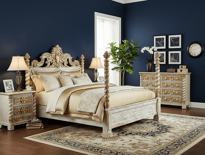 Imperial Crown™ Hand - Carved Solid Wood Platform Bed & Bedroom Collection – handcrafted solid wood furniture