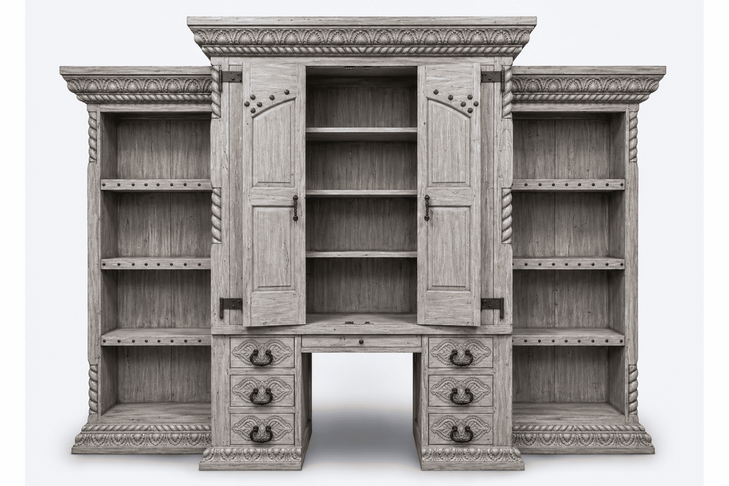 Imperial Scholar’s Haven™ Hand - Carved Solid Wood Executive Bookcase &amp; Library Hutch Collection – handcrafted solid wood furniture