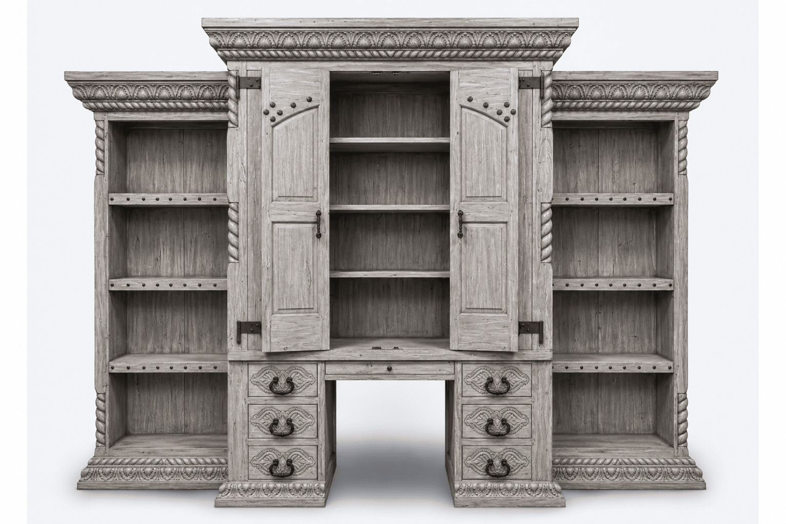 Imperial Scholar’s Haven™ Hand - Carved Solid Wood Executive Bookcase &amp; Library Hutch Collection – handcrafted solid wood furniture