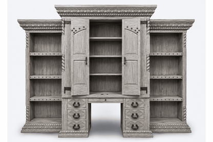 Imperial Scholar’s Haven™ Hand - Carved Solid Wood Executive Bookcase &amp; Library Hutch Collection – handcrafted solid wood furniture