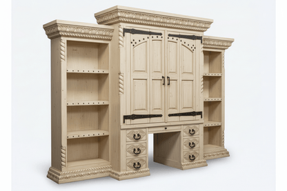 Imperial Scholar’s Haven™ Hand - Carved Solid Wood Executive Bookcase &amp; Library Hutch Collection – handcrafted solid wood furniture
