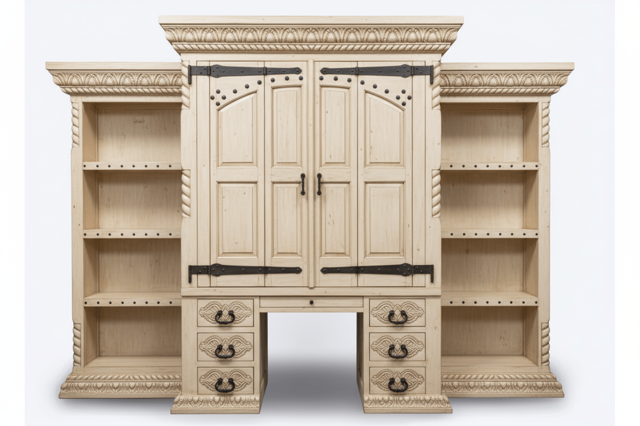 Imperial Scholar’s Haven™ Hand - Carved Solid Wood Executive Bookcase &amp; Library Hutch Collection – handcrafted solid wood furniture