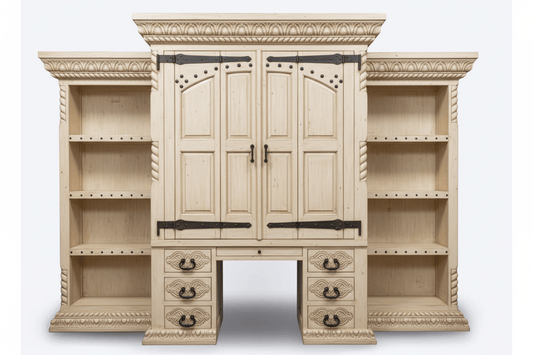 Imperial Scholar’s Haven™ Hand - Carved Solid Wood Executive Bookcase &amp; Library Hutch Collection – handcrafted solid wood furniture