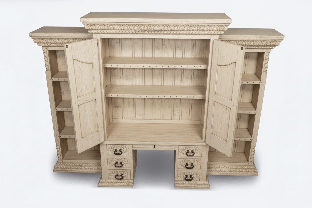 Imperial Scholar’s Haven™ Hand - Carved Solid Wood Executive Bookcase &amp; Library Hutch Collection – handcrafted solid wood furniture