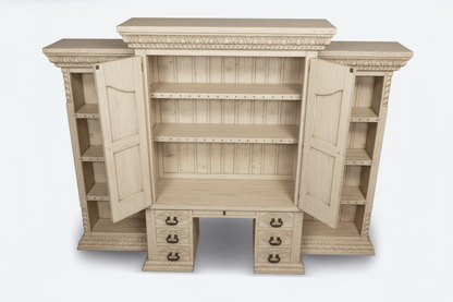 Imperial Scholar’s Haven™ Hand - Carved Solid Wood Executive Bookcase &amp; Library Hutch Collection – handcrafted solid wood furniture