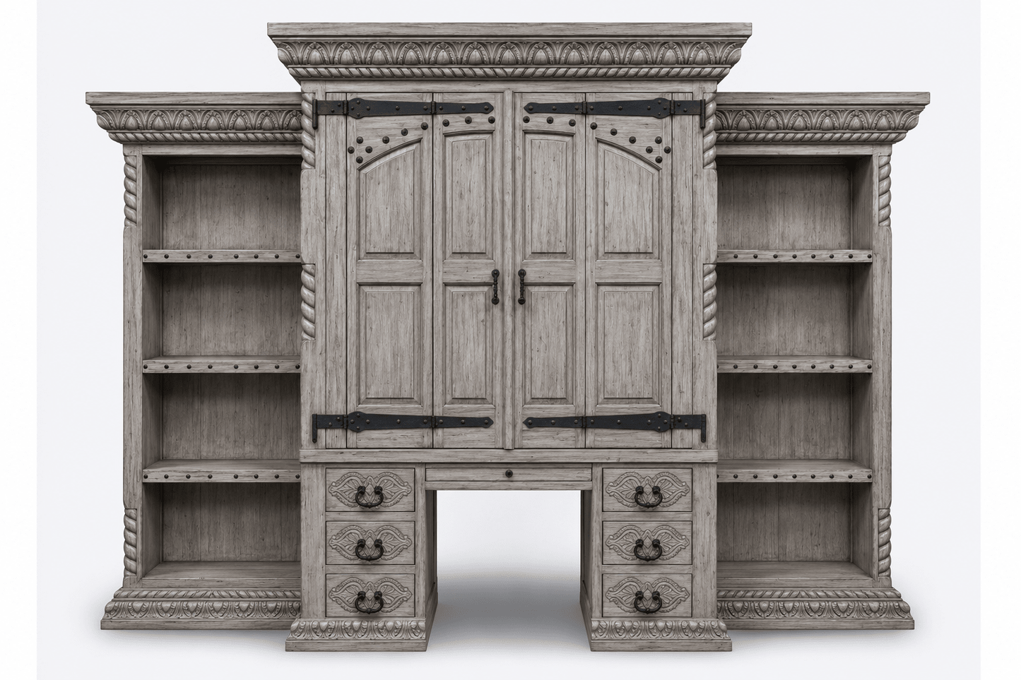 Imperial Scholar’s Haven™ Hand - Carved Solid Wood Executive Bookcase &amp; Library Hutch Collection – handcrafted solid wood furniture