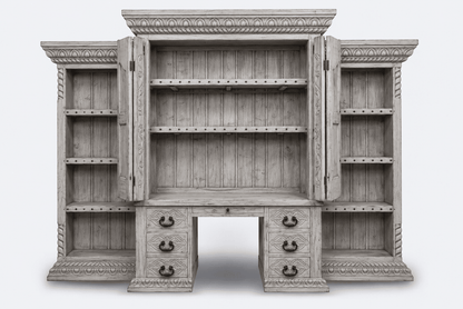 Imperial Scholar’s Haven™ Hand - Carved Solid Wood Executive Bookcase &amp; Library Hutch Collection – handcrafted solid wood furniture