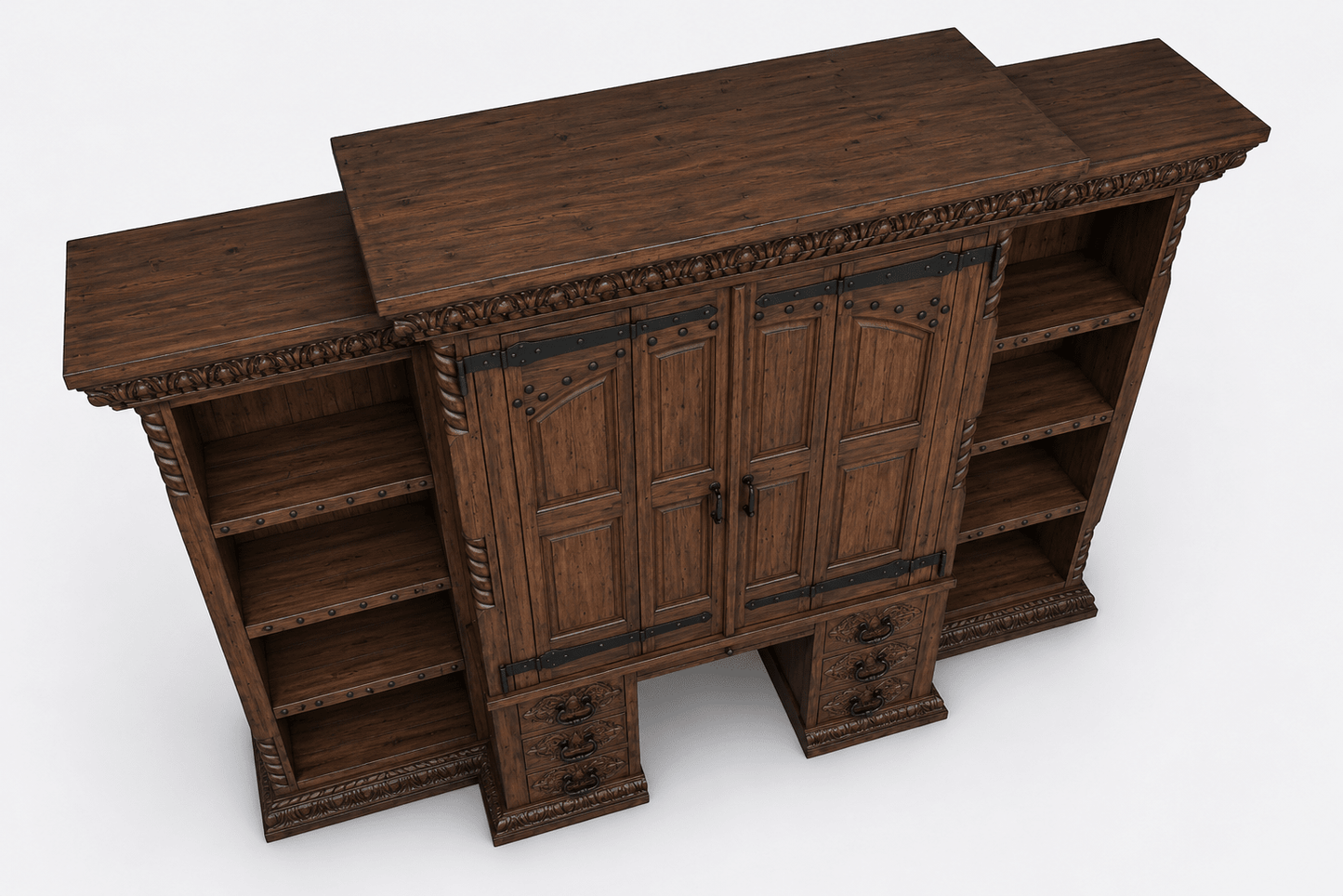 Imperial Scholar’s Haven™ Hand - Carved Solid Wood Executive Bookcase &amp; Library Hutch Collection – handcrafted solid wood furniture