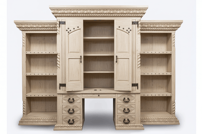 Imperial Scholar’s Haven™ Hand - Carved Solid Wood Executive Bookcase &amp; Library Hutch Collection – handcrafted solid wood furniture