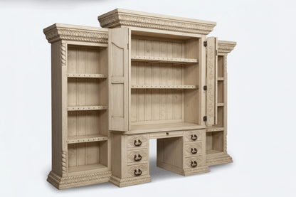 Imperial Scholar’s Haven™ Hand - Carved Solid Wood Executive Bookcase &amp; Library Hutch Collection – handcrafted solid wood furniture