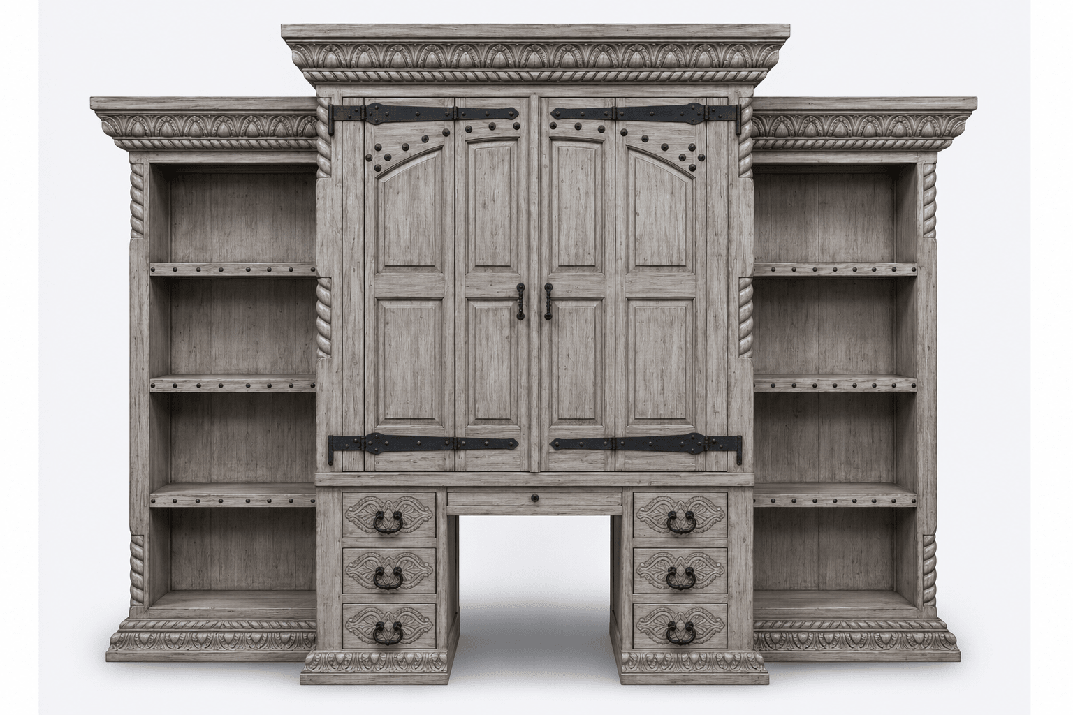 Imperial Scholar’s Haven™ Hand - Carved Solid Wood Executive Bookcase &amp; Library Hutch Collection – handcrafted solid wood furniture