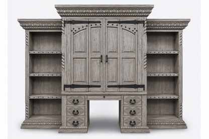 Imperial Scholar’s Haven™ Hand - Carved Solid Wood Executive Bookcase &amp; Library Hutch Collection – handcrafted solid wood furniture