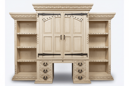 Imperial Scholar’s Haven™ Hand - Carved Solid Wood Executive Bookcase &amp; Library Hutch Collection – handcrafted solid wood furniture