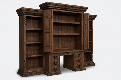 Imperial Scholar’s Haven™ Hand - Carved Solid Wood Executive Bookcase &amp; Library Hutch Collection – handcrafted solid wood furniture